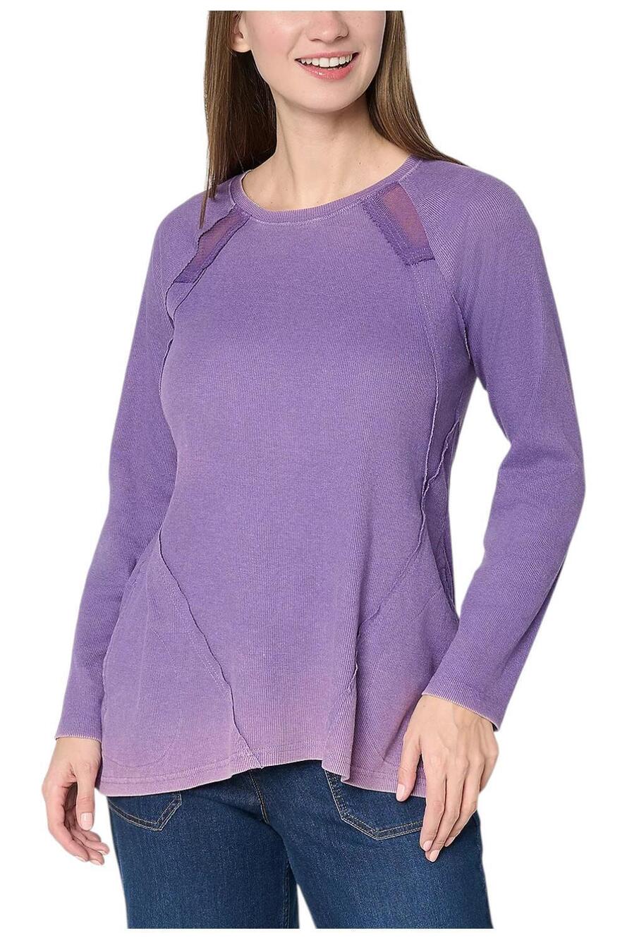 LOGO by Lori Goldstein Q Seam Rib Long Sleeve Overdye Top Orchid - Regular